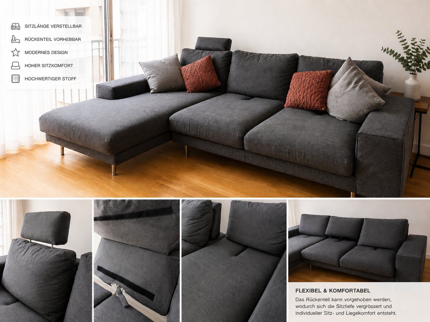 Sofas: Ch.Fischbacher Ecksofa/Lounge anthrazit 310 cm – verstellbar – Gebraucht aus Luzern von Quy 1