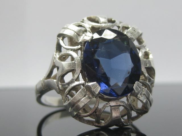 Art Deco Antik Ring Silber 835 blauer Stein Gr. 57 (Gebraucht) in ...
