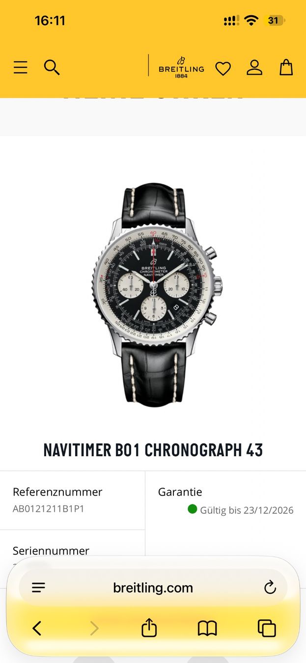Breitling Uhren: Breitling Navitimer B01 43 Full Set Garantie + Ersatzband – Gebraucht aus Bern von galast 1