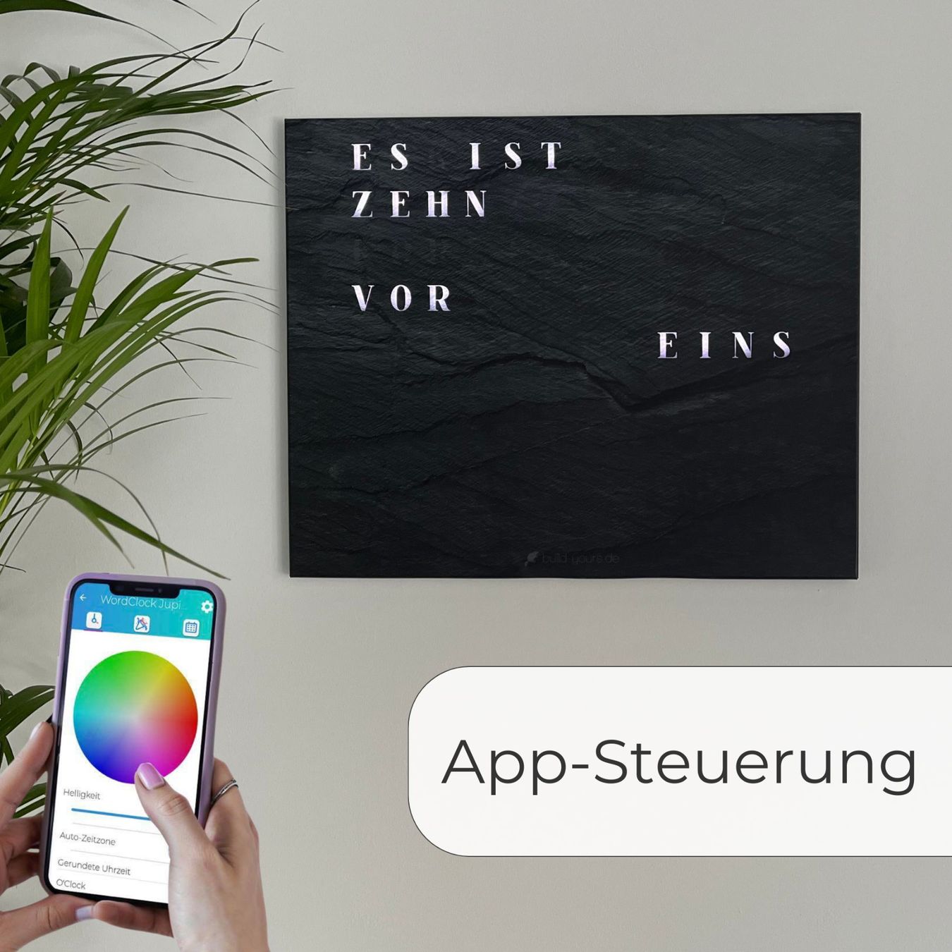 Orologi da terra & Orologi da parete: WorldClock Schiefer Optik - Smarte Wortuhr mit App-Steuerung – Nuovo e nell'imballaggio originale da Engelburg venduto da J.B.007 5
