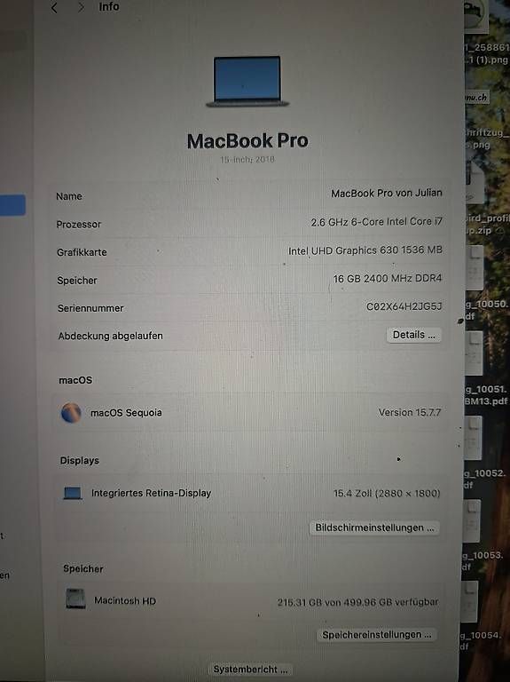 Notebooks: MacBook Pro 15" (2018) mit Touch Bar  Top Zustand  – Gebraucht aus Schwanden Sigrisw von Newline 4