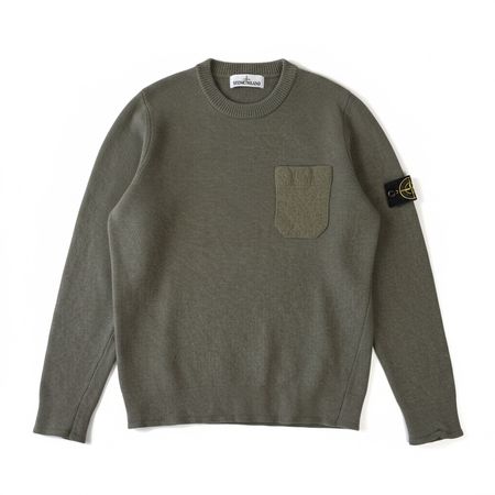 Pull Stone Island poche poitrine Kaki en laine - M #34