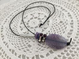 Collier sautoir avec pierre semi-précieuse Agate mauve 4x3cm