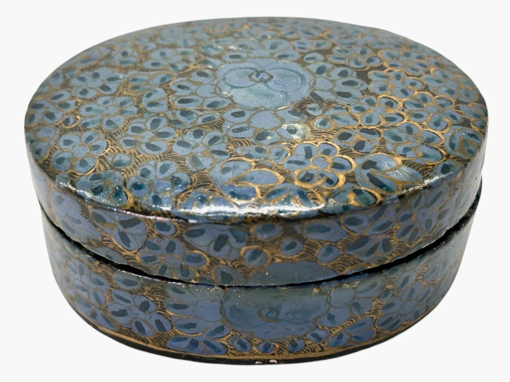 Bo&icirc;te ancienne peinte &agrave; la main papier m&acirc;ch&eacute; origine Kashmir (D