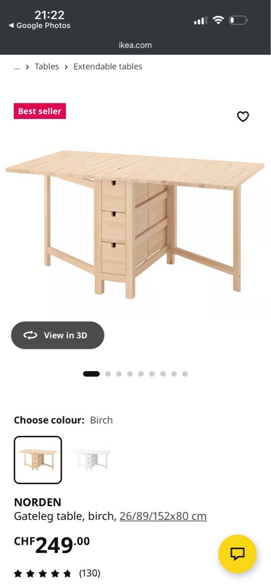 Tavoli: NORDEN Gateleg table, birch, 26/89/152x80 cm – Usato da Mettmenstetten venduto da Coucou1512