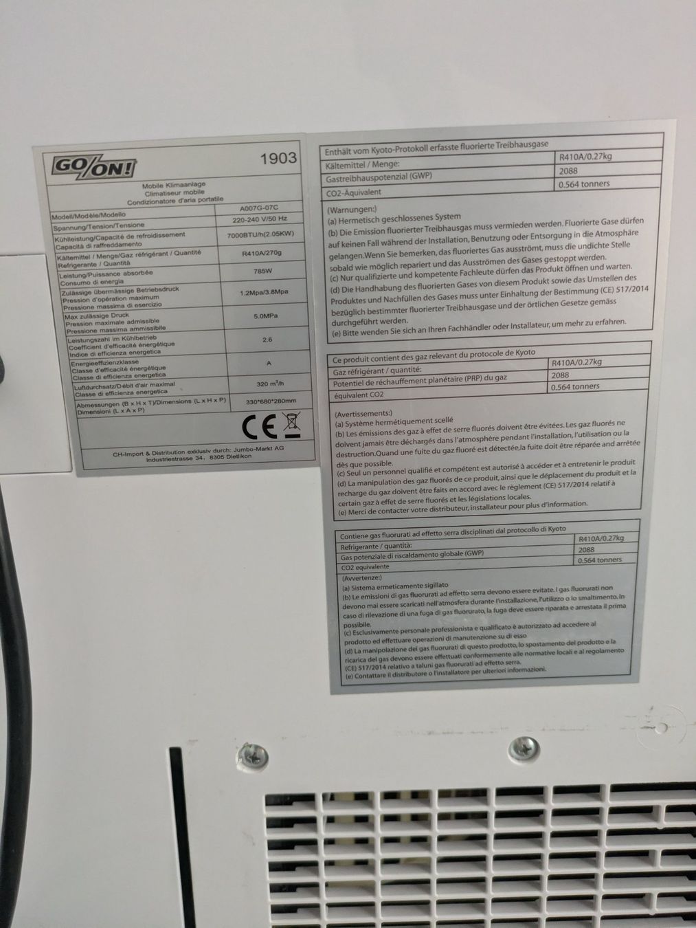 Klimageräte: Klimagerät von GO/ON (Jumbo) – Gebraucht aus Hünenberg von Eppli 3