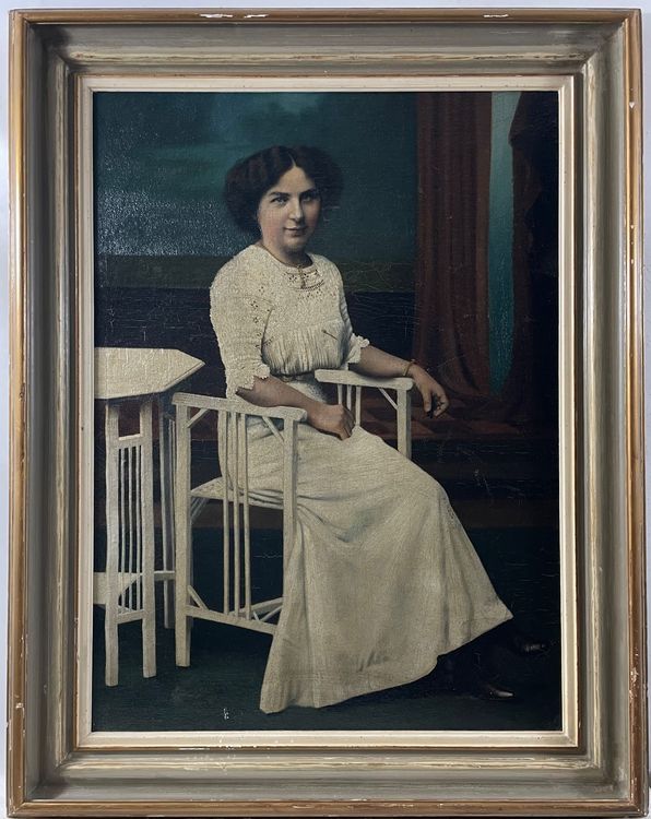 Gerahmtes Vintage-Wandbild 'Frau Im Weißen Kleid' – 30,5 X 40,6 Cm Wildblumen-Druck Auf Leinwand
