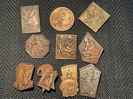Basler Fasnachtsplaketten Set 1930-1939 Kupfer
