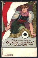 Zürich, Schützenfest 1907, Dame in Tra