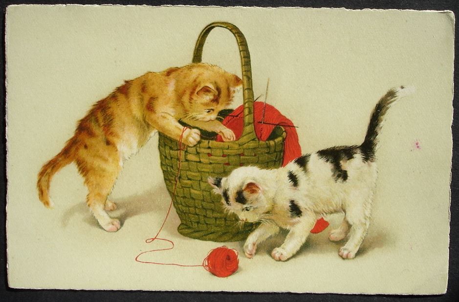 Cartoline postali: LITHO 2 KATZEN spielen mit Wolle – Usato da Jona venduto da philajona