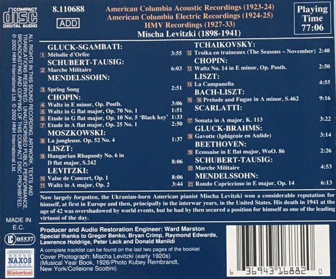 CDs: Mischa Levitzki - Chopin/Liszt/Mendelssohn/Beethoven... – Gebraucht aus Grüningen von azulamarillo 1