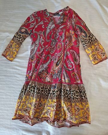 Boho-Kleid mit Paisley & Leo-Print, Gr. 38 / Baumwolle
