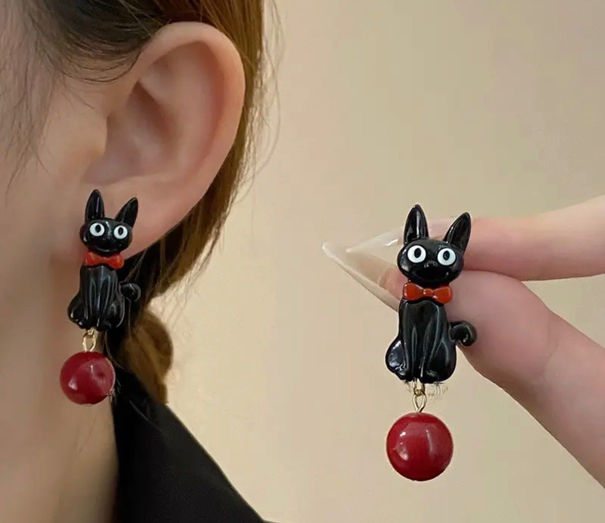 Orecchini pendenti & Orecchini a lobo: Schwarze Katze Ohrringe mit roter Schleife – Nuovo (secondo la descrizione) da Gams venduto da Mariawicca 3