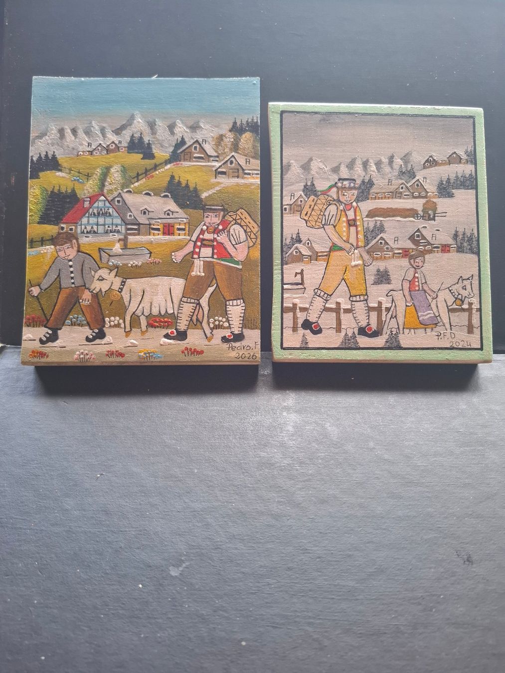 Dipinti: 2 wunderschönes Mini Bild Winter  Sommer **72  ** 39 – Usato da Zürich venduto da Soragno50