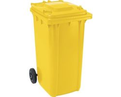 Gelbe Tonne mit Rädern mit Abziehbild