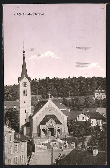 Ansichtskarten: AK Langenthal, Kirche im Ortsbild, 1926 – Gebraucht aus Berlin von bartko-reher