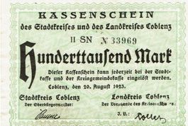 Koblenz 100000 Mark 20.08.1923 VZ++