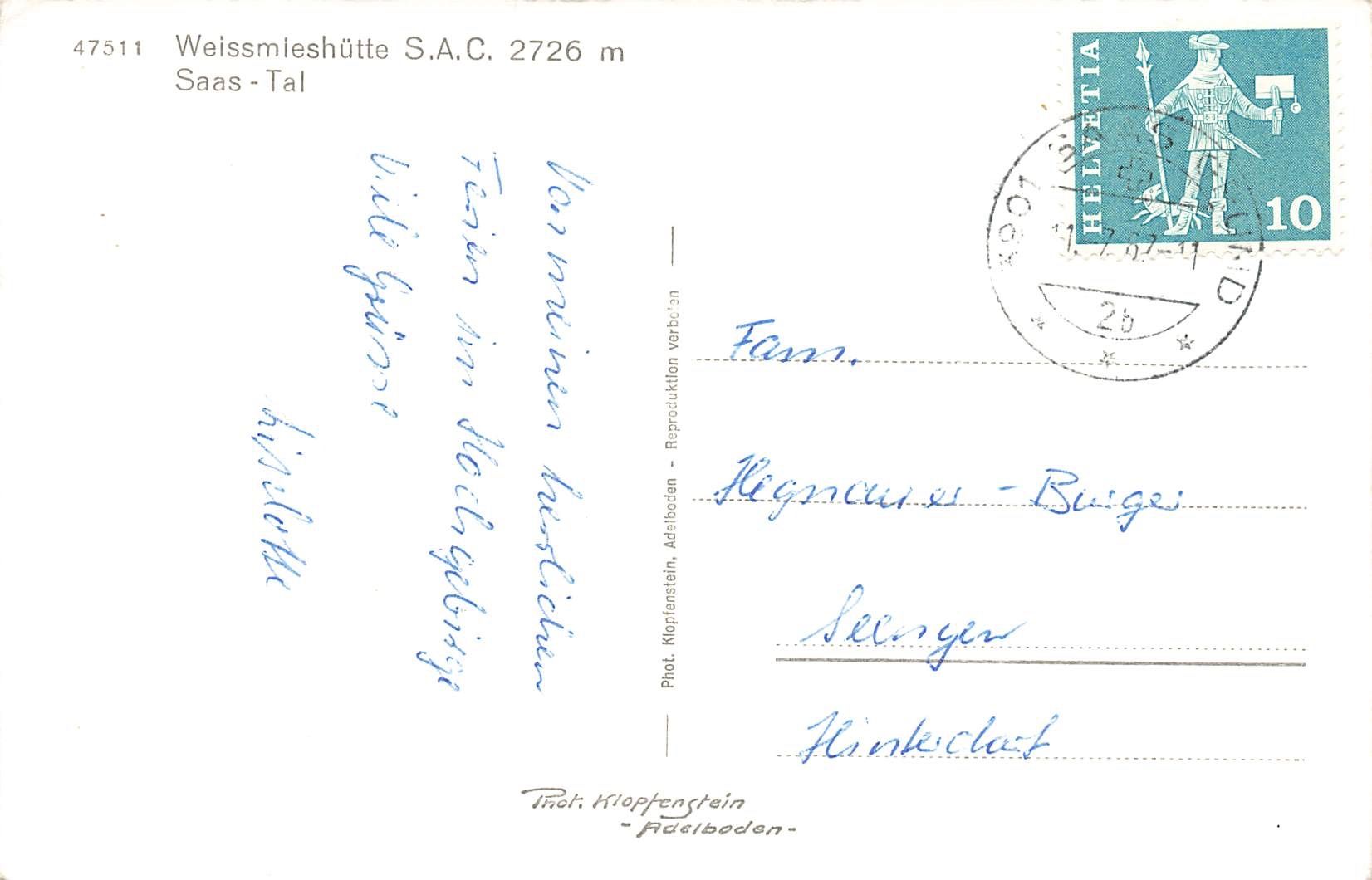Cartes postales: Weissmleshütte saas tal – D'occasion à Biasca par Blenio71 1