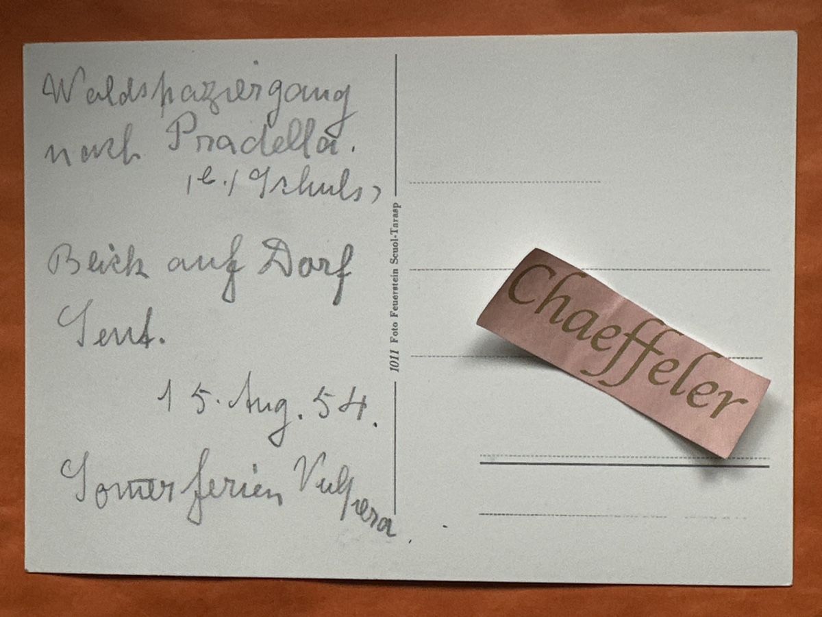Cartoline postali: 1954 Pnadella b. Schuls  – Usato da Zürich venduto da Chaeffeler 1