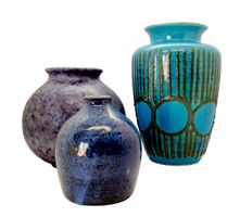3x vase bleu blau vintage Ruscha + ?? Fat Lava max 18 cm