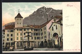 Brigue, Platz mit Brunnen u. Turmgebäud