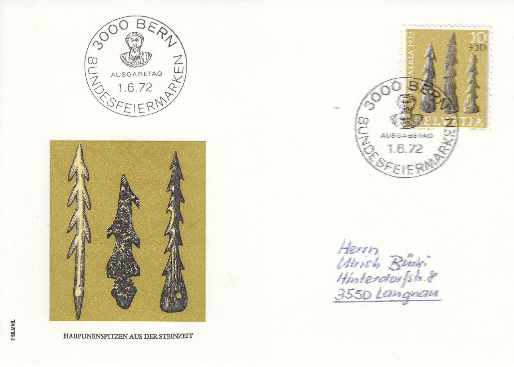 Tutti i francobolli: 1972 Pro Patria 4 FDC Bundesfeier – Usato da Spreitenbach venduto da Mustang_1105