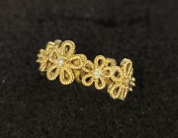 Edelstahlring 18K vergoldet, Blumen mit Zirkonia 