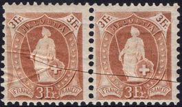 3 Fr. Stehende Helvetia 100B postfrisch - ABART Quetschfalte