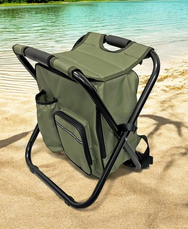 Redcliffs Tragbarer Klapphocker Mit Kühltasche – Leicht, Stabil Und Perfekt Für Strand, Camping & Angeln, Grün