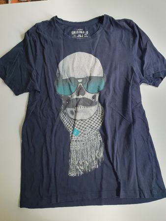 Jack & Jones T-Shirt, Grösse M, Dunkelblau, Schädel-Motiv