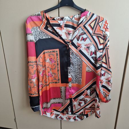 Bluse Damen Muster pink Schmetterlinge Gr. L