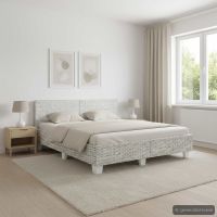 Bett Grau Natur Rattan 180x200 cm