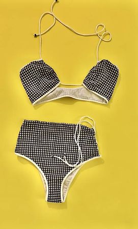 Bikini kariert blau weiss Grösse 75D von La Perla