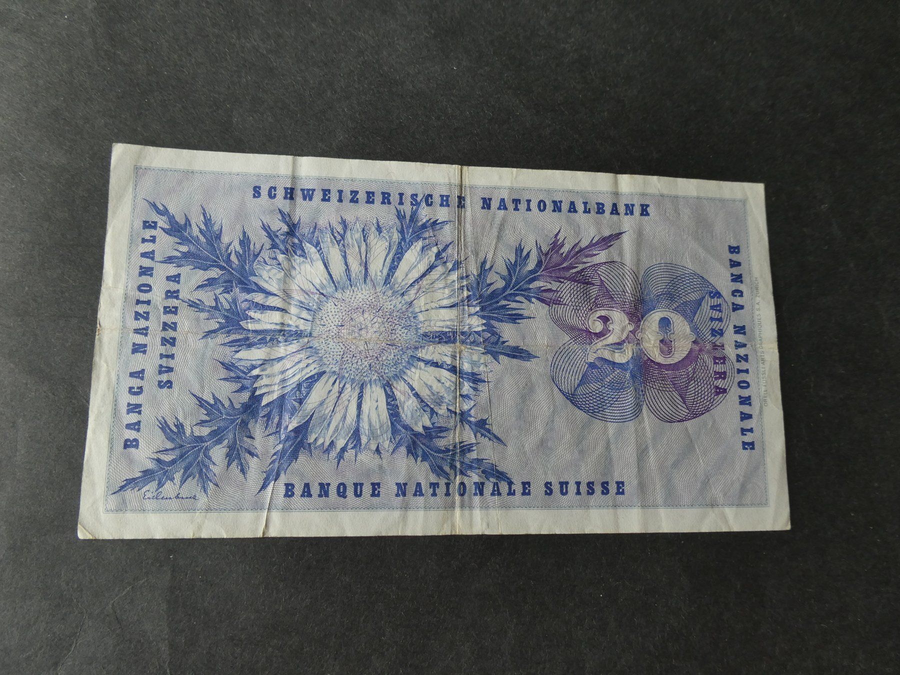 Banknoten: Schweiz 1971, 20 Franken – Gebraucht aus Hinterforst von Rohusri 1