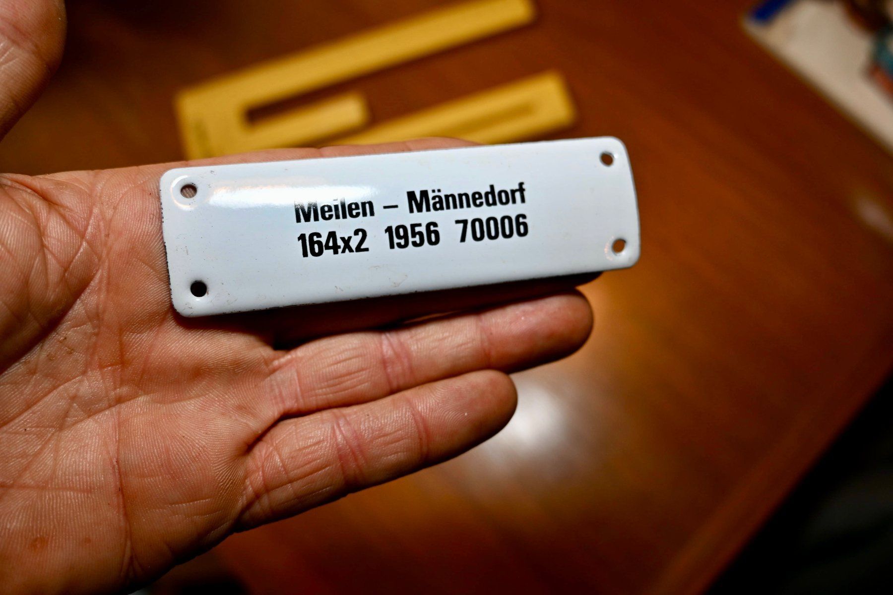 SBB/CFF/FFS Insegne: Emaille - Schild SBB-SöB 10 x 3 cm MEILEN  - MÄNNEDORF 1956 – Usato da Pfaffhausen venduto da mono_rec 4