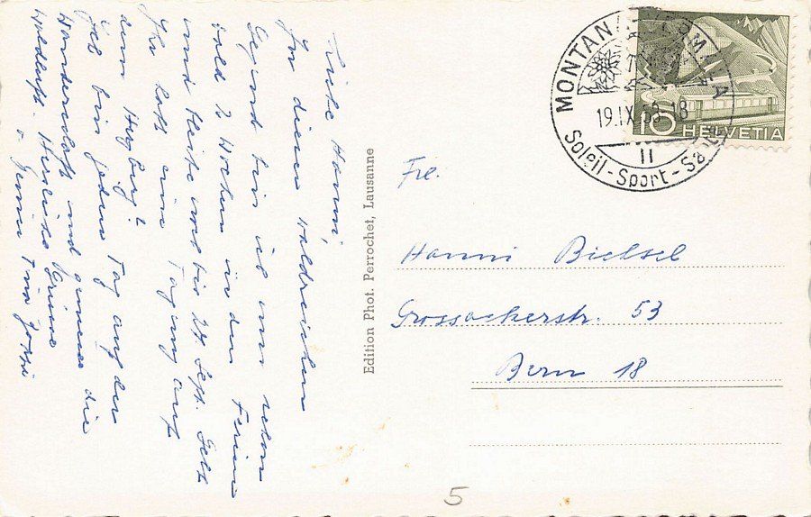 Ansichtskarten: Montana, Lac Moubra, circulée 1958 – Gebraucht aus Frauenfeld von POML 1