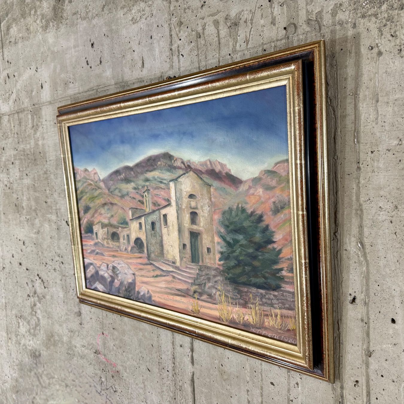 Gemälde: Hans Eppens, Original Ölgemälde 1980, "Corsische Kirche" – Gebraucht aus Basel von Brocki-auf-dem-Wolf 3