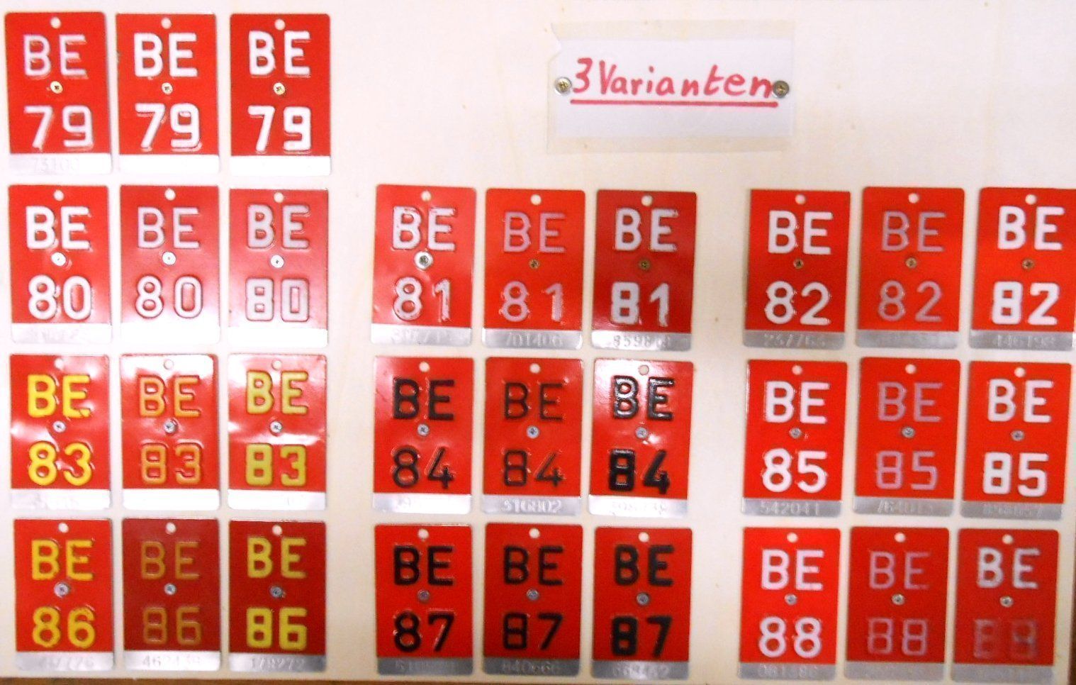 Insegne: Velonummern Bern BE 87, drei Varianten ! – Usato da Bülach venduto da anska 2