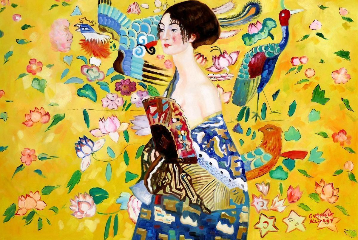 Reproduktionen & Neuware: Gustav Klimt - Frau mit Fächer – Neu (gemäss Beschreibung) aus Larnaca von KunstDepot24