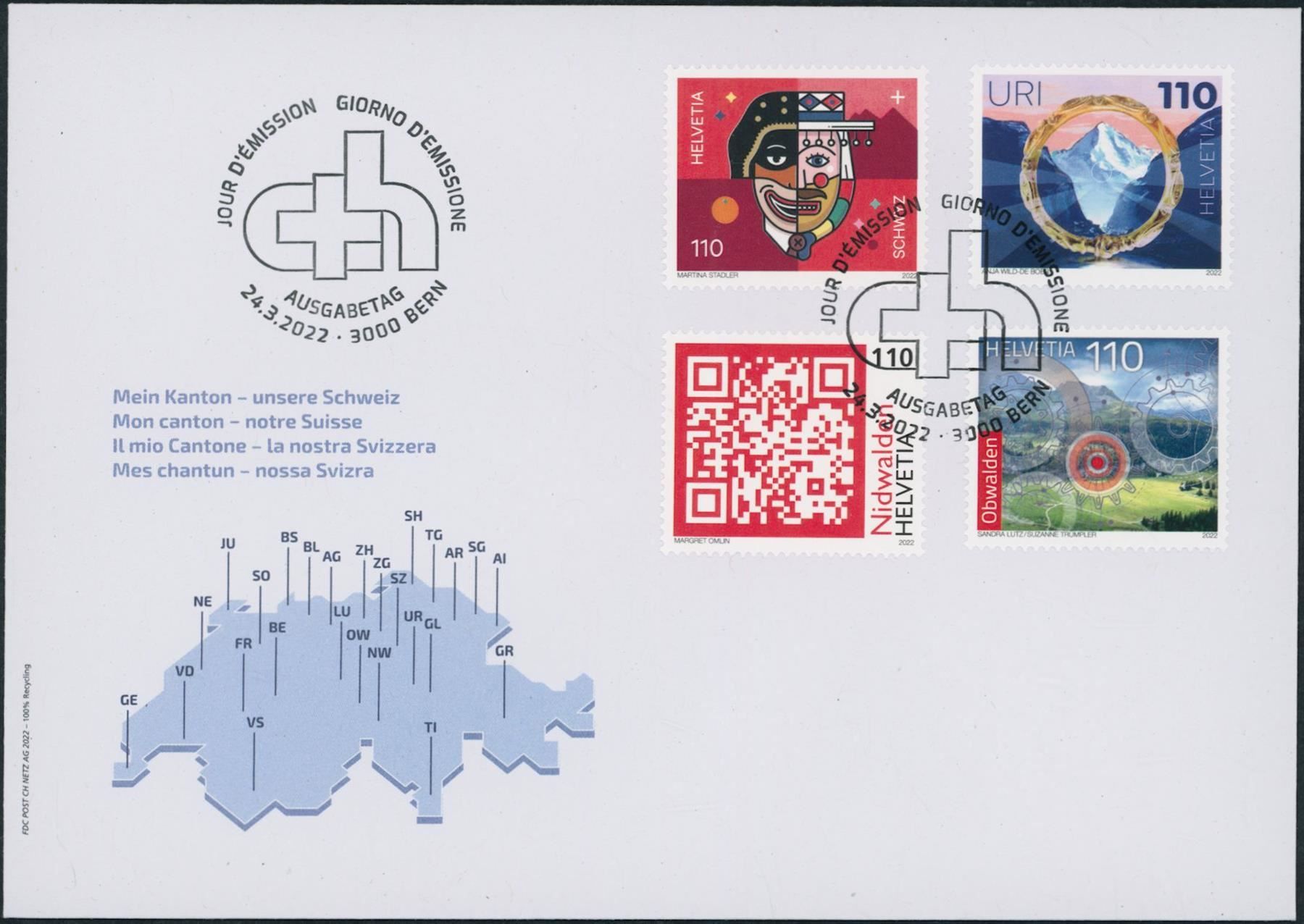 Tutti i francobolli: 2022 - Kanton - Schweiz - Ersttagsbrief FDC ET – Usato da Schindellegi venduto da leecollect 4