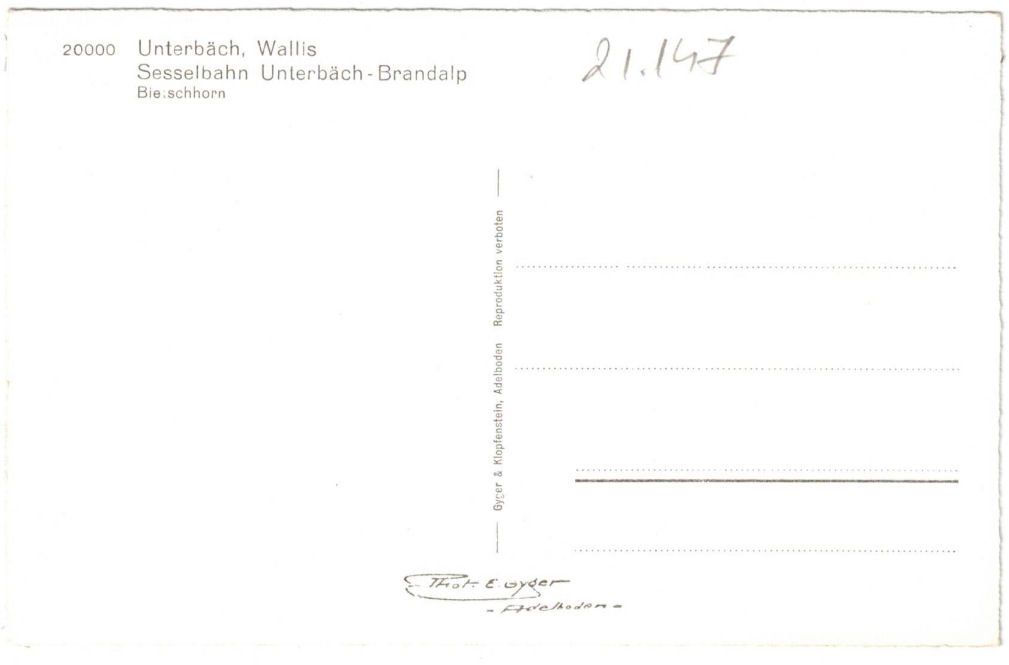 Cartoline postali: Unterbäch - Sessellift Brandalp – Usato da Binningen venduto da Mountainrider 1