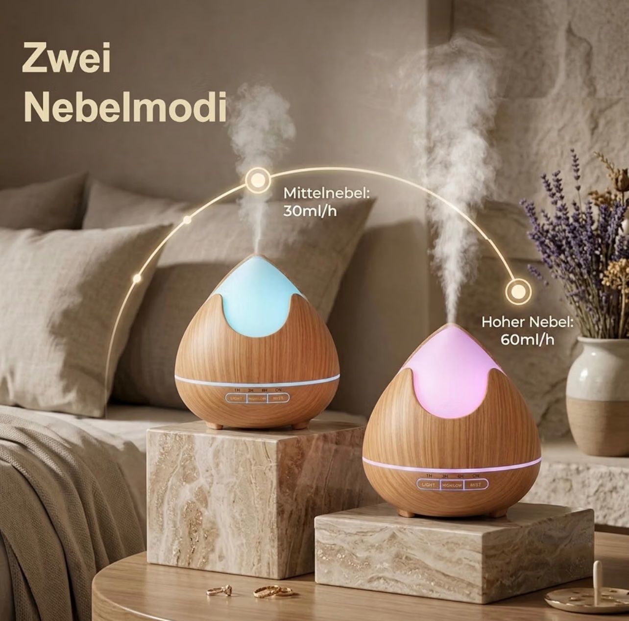 Duftöldiffusoren: Aroma Diffuser 500ml braun Holzoptik mit LED – Neu und originalverpackt aus Basel von Seifehuesli 4