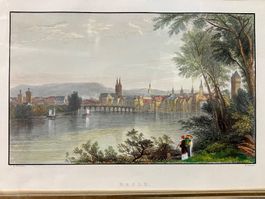Basel antiker kolorierter Stich Gravur