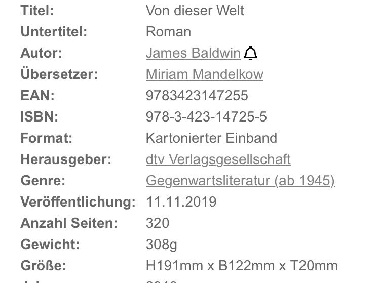 Libri: James Baldwin: Von dieser Welt – Usato da Buchs AG venduto da Allerleis 3