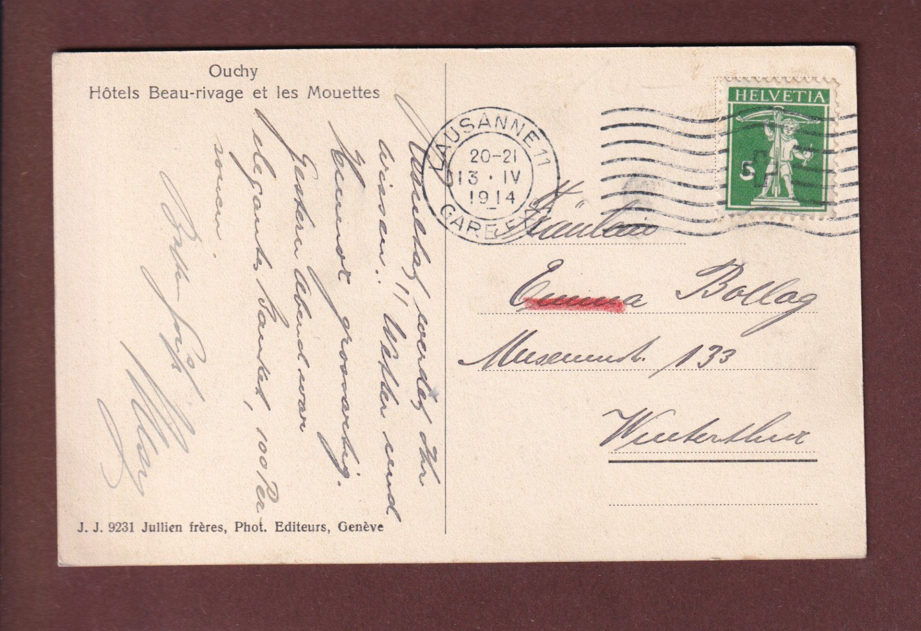 Cartoline postali: LAUSANNE - Ouchy - Les Mouettes - 1914 – Usato da Pully venduto da nicecards 1