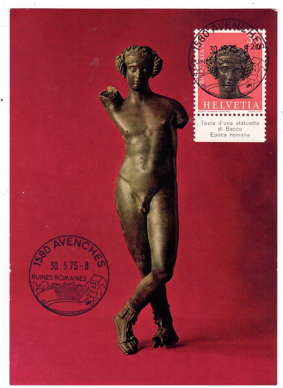 Alle Briefmarken: Carte Maximum statuette de Bacchus en bronze – Gebraucht aus La Tour-de-Peilz von amjust