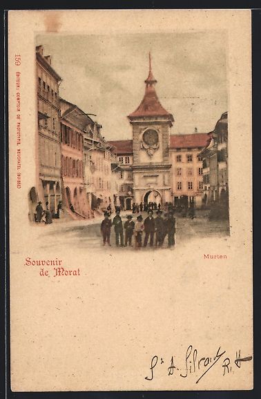 Cartoline postali: Murten, Platz mit Torturm und Kindergrup – Usato da Berlin venduto da bartko-reher