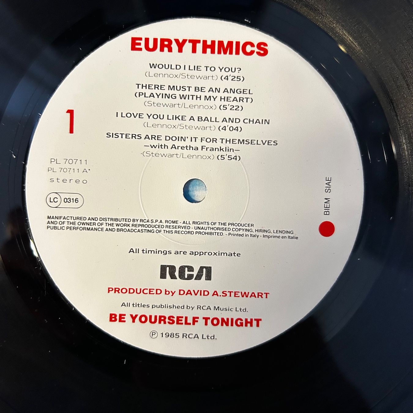 Dischi in vinile: Eurythmics - Be Yourself Tonight, LP Vinyl 1985 – Usato da Aesch BL venduto da BernisFlomi 2