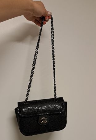 Glitzer Umhängetasche mit Kette, Marke Mascara - wie neu