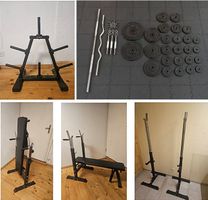 Komplettes Homegym: ca. 150kg Hantelscheiben, Hantelbank etc